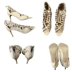 DV by Dolce Vita Taupe Cutout Lace-Up Suede Stiletto Heels